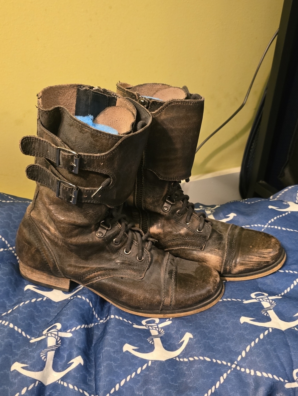 Women's Grey Leather Combat Boots